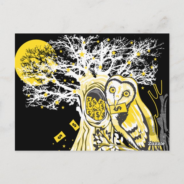 Cartão Postal Postcard – Urban Tree Owl & Wealth Surreal Pop-Art (Verso)
