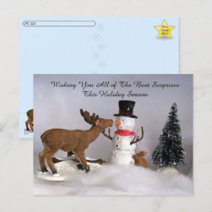 Cartão Postal Postcross - Snowman e Reindeer Divertidos no inver