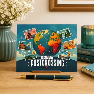 Cartão Postal Postcrossing Feliz Global