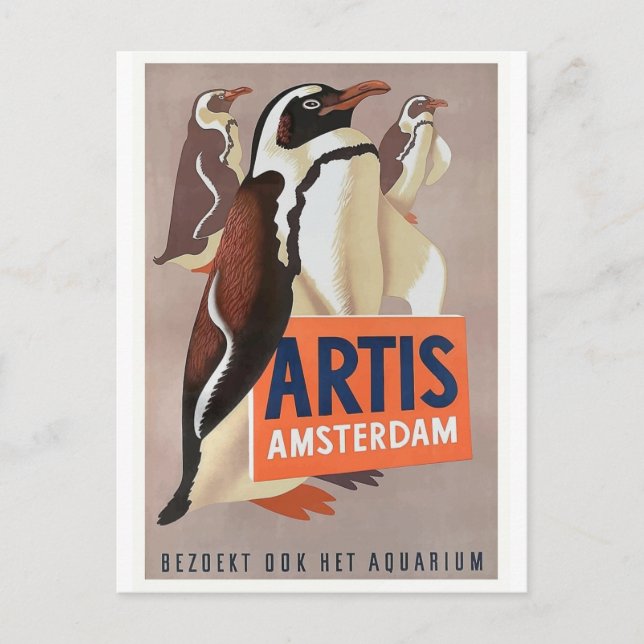 Cartão Postal Poster 1947 dos pinguins de Amsterdão do jardim (Frente)