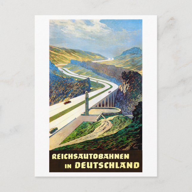 Cartão Postal Poster Autobahn Alemão Restaurado (Frente)
