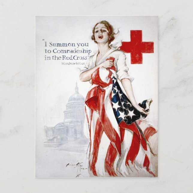 Cartão Postal Poster da Primeira Guerra Mundial da Cruz Vermelha (Frente)