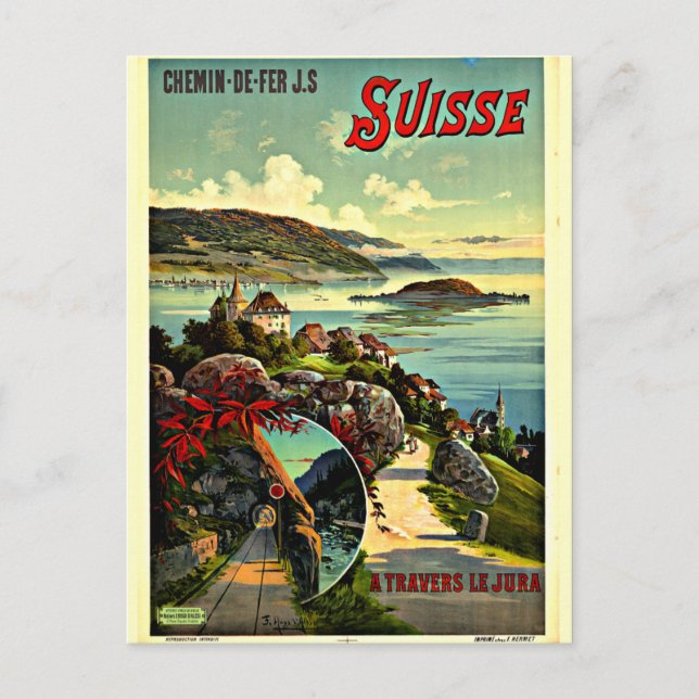 Cartão Postal poster da viagens vintage suiça (Frente)