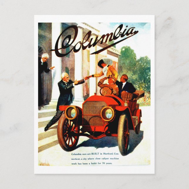 Cartão Postal Poster de Columbia autos, 1910 (Frente)