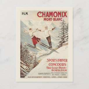 Cartão Postal Poster de Esqui Francês Chamonix Mont Blanc Vintag