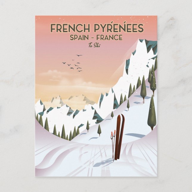 Cartão Postal Poster de Esqui francês Pyrénées (Frente)