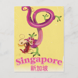 Cartão Postal Poster de férias de vintage de Cingapura Dragon
