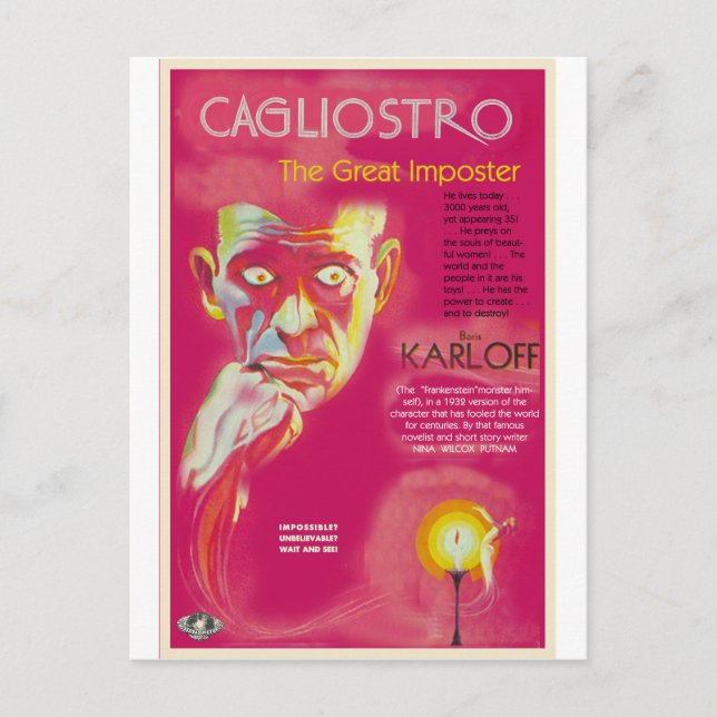 Cartão Postal Poster de filme de Cagliari (Boris Karloff) (Frente)