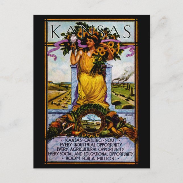 Cartão Postal poster de Kansas de 1911 (Frente)
