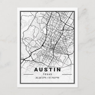 Cartão Postal Poster de Mapa da Cidade do Viagem de Austin Texas
