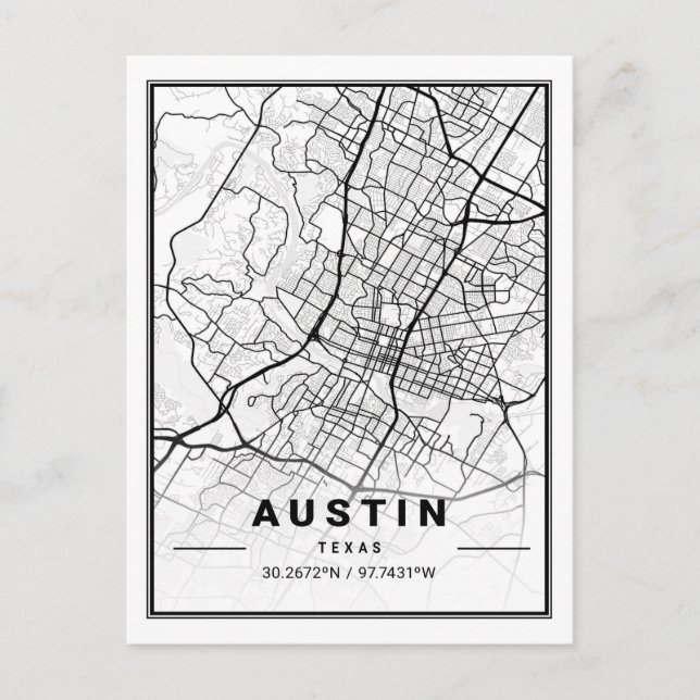 Cartão Postal Poster de Mapa da Cidade do Viagem de Austin Texas (Frente)