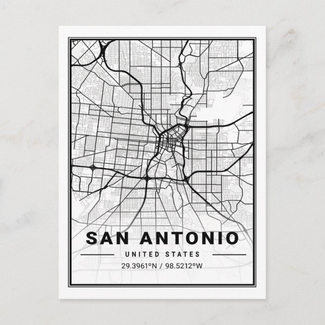 Cartão Postal Poster de Mapa da Cidade Viagem de San Antonio Tex (Frente)
