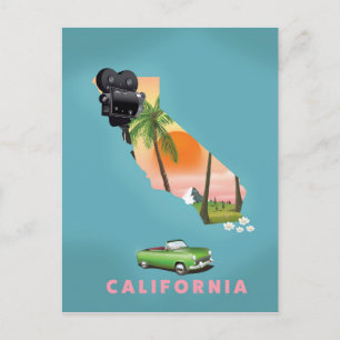 Cartão Postal Poster de mapa ilustrado da Califórnia