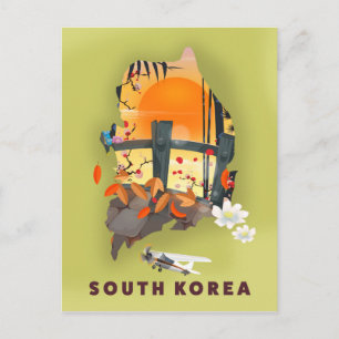 Cartão Postal Poster de mapa ilustrado da Coreia do Sul