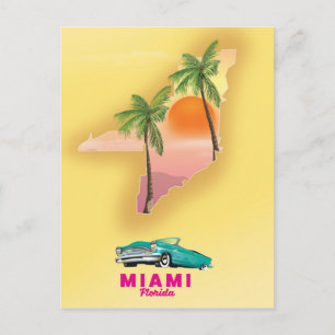 Cartão Postal Poster de mapa ilustrado de Miami Flórida