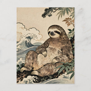 Cartão Postal Poster de Preguiça ao Estilo Japonês – Arte Animal
