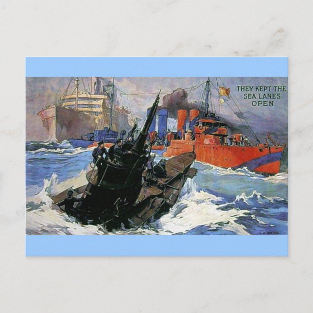 Cartão Postal Poster de Submarino do Navio do Mar de Guerra (Frente)
