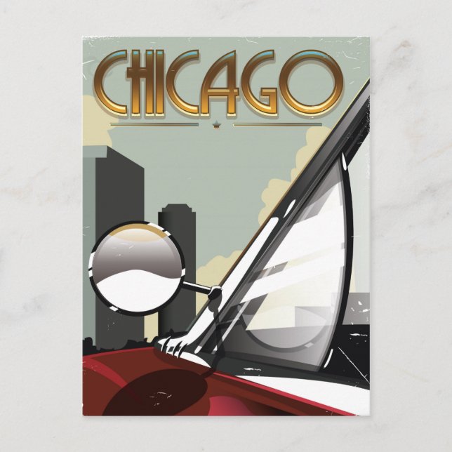 Cartão Postal Poster de viagens automático da cidade de Chicago (Frente)