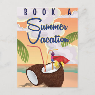 Cartão Postal Poster de viagens de Cartoon de Férias de Verão