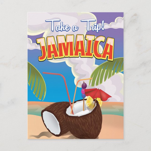 Cartão Postal Poster de viagens de desenho animado da Jamaica (Frente)