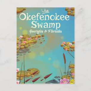 Cartão Postal Poster de viagens de desenho do Okefenokee Swamp