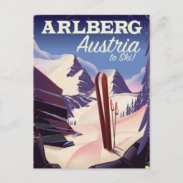Cartão Postal Poster de viagens de esqui de Arlberg Áustria (Frente)