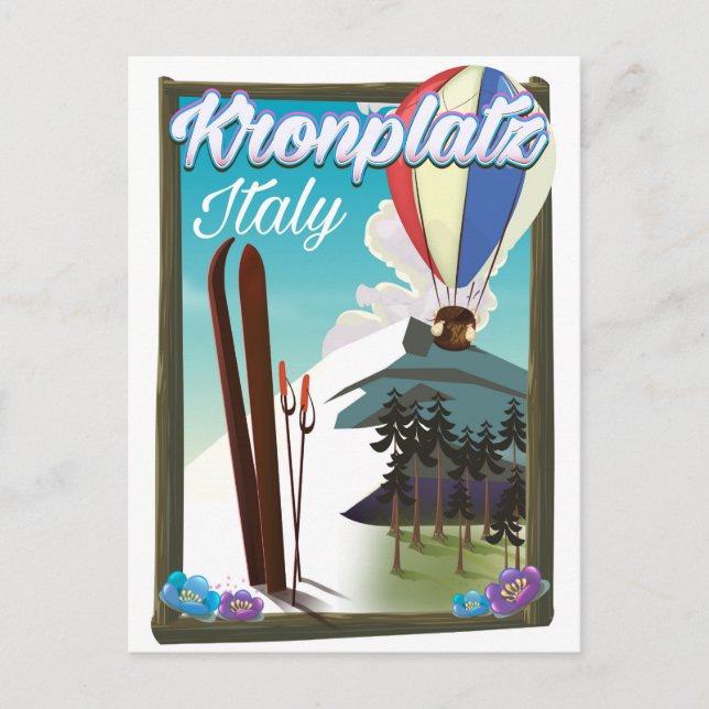 Cartão Postal Poster de viagens de esqui de Kronplatz Itália (Frente)