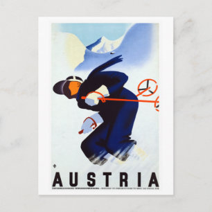 Cartão Postal Poster de viagens de Esqui Vintage Austria