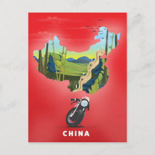 Cartão Postal Poster de viagens de mapa ilustrado da China