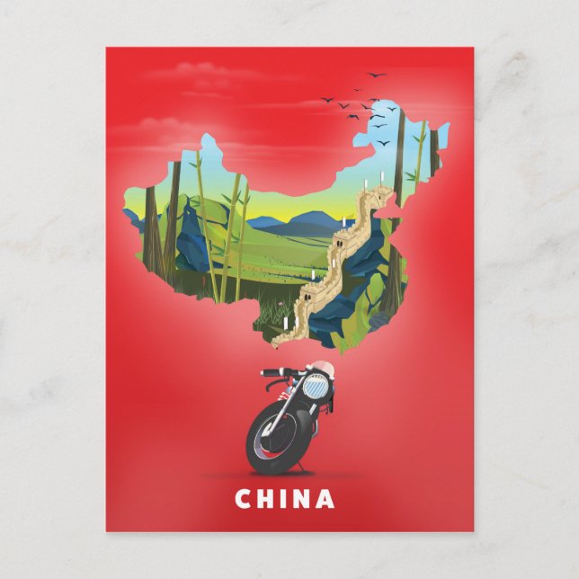 Cartão Postal Poster de viagens de mapa ilustrado da China (Frente)