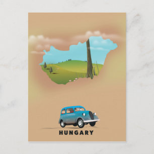 Cartão Postal Poster de viagens de mapa ilustrado da Hungria
