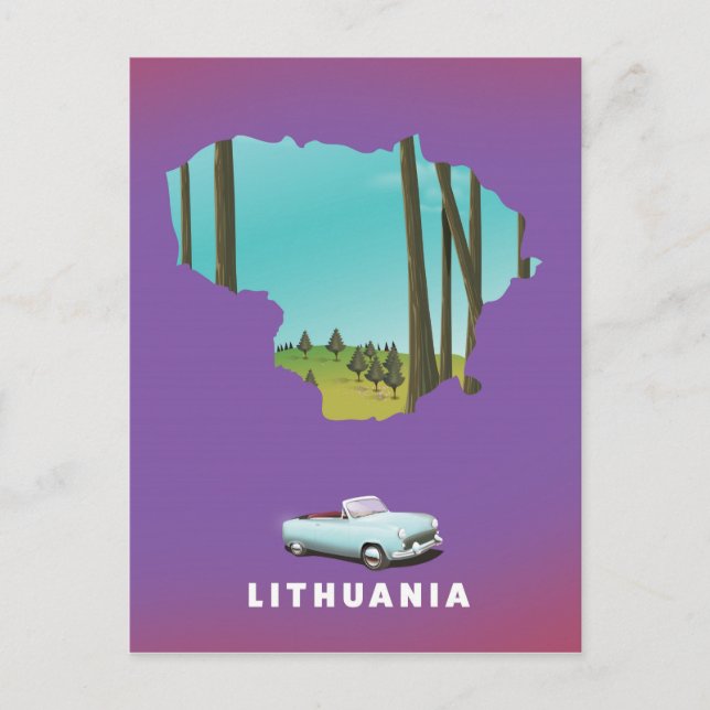 Cartão Postal Poster de viagens de mapa ilustrado da Lituânia (Frente)