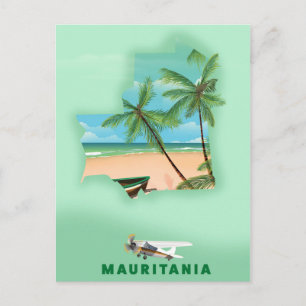 Cartão Postal Poster de viagens de mapa ilustrado da Mauritânia