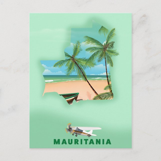 Cartão Postal Poster de viagens de mapa ilustrado da Mauritânia (Frente)