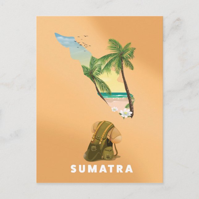 Cartão Postal Poster de viagens de mapa ilustrado de Sumatra (Frente)