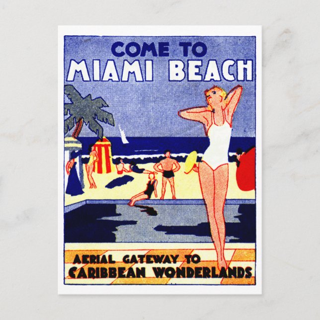 Cartão Postal poster de viagens de Miami Beach de 1925 (Frente)
