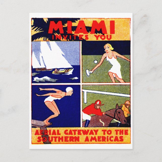 Cartão Postal poster de viagens de Miami de 1925 (Frente)