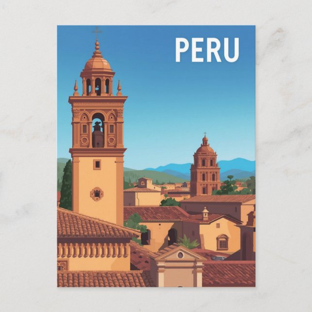 Cartão Postal Poster de viagens de paisagem urbana do Peru (Frente)