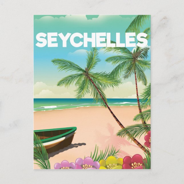 Cartão Postal Poster de viagens de praia das Seychelles (Frente)