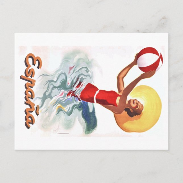 Cartão Postal poster de viagens de praia Espanha 1940 (Frente)