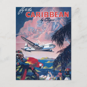 Cartão Postal Poster de viagens De Seaplane Voando Sobre O Carib