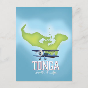 Cartão Postal Poster de viagens de Voo Tonga Map