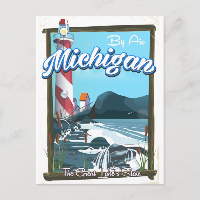Cartão Postal Poster de viagens do Farol de Michigan! (Frente)