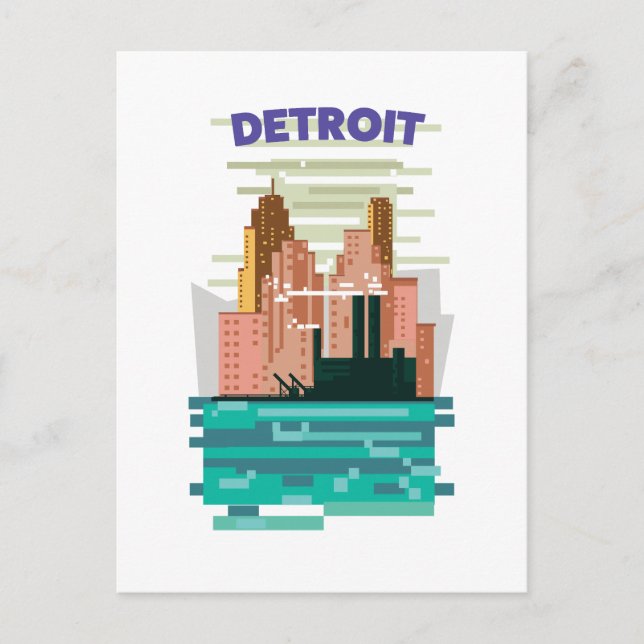 Cartão Postal Poster de viagens do horizonte de Detroit City. (Frente)