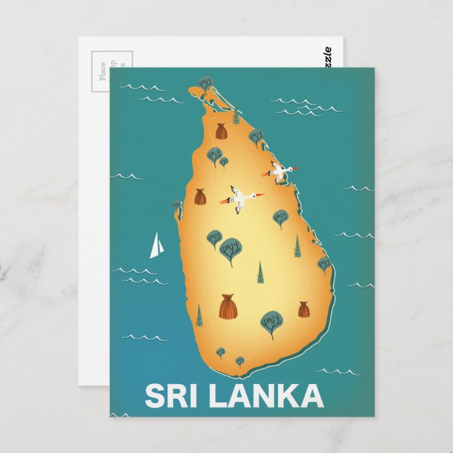 Cartão Postal Poster de viagens do mapa do Sri Lanka (Frente/Verso)
