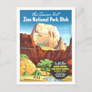 Cartão Postal Poster de viagens do Parque Nacional Vintage Zion