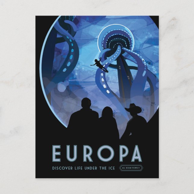 Cartão Postal Poster de viagens Espacial Retroativo - Lua Europa (Frente)