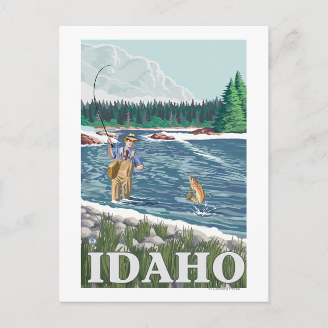 Cartão Postal Poster de viagens Fly FishIdahoVintage (Frente)