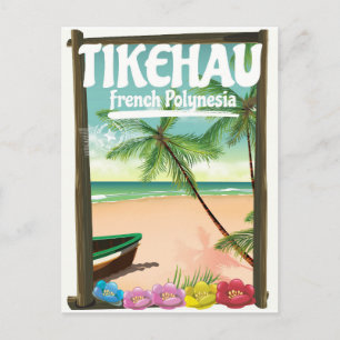 Cartão Postal Poster de viagens francês da Polinésia de Tikehau.