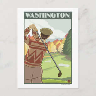 Cartão Postal Poster de viagens Golfer SceneWashingtonVintage